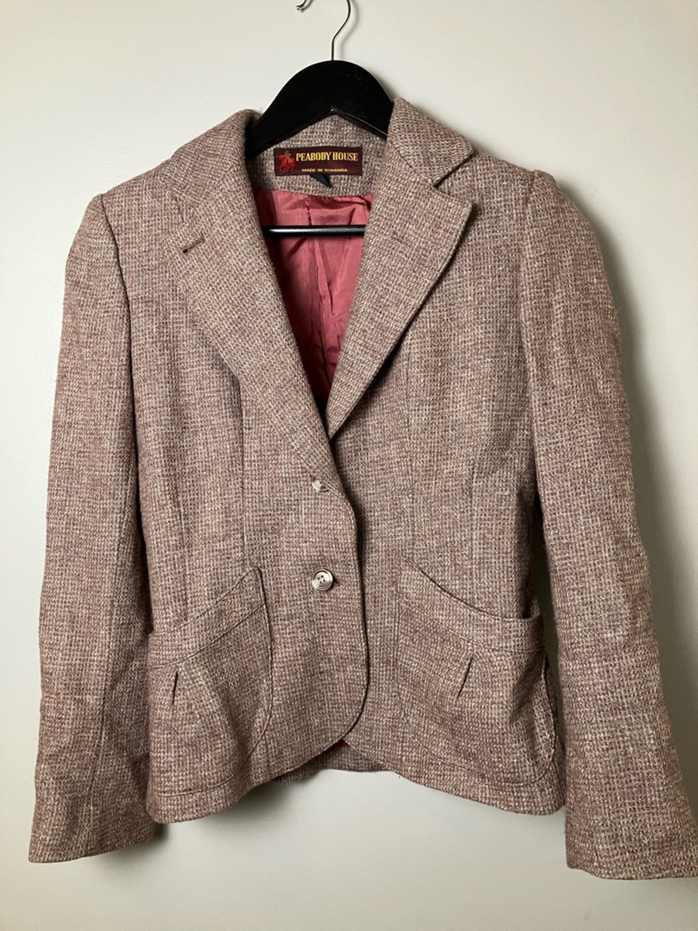 Vintage Peabody House Women's Tweed Blazer Size 7/8 Taupe Wool Blend Academia